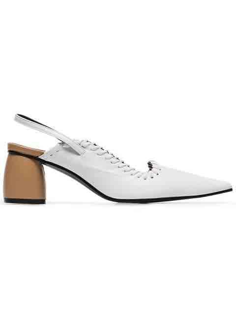 REIKE NEN White 60s Curved Leather Slingback Pumps 1